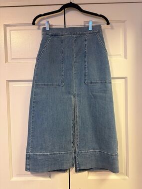 Banana Republic Light Blue Denim Midi Skirt with Front Slit